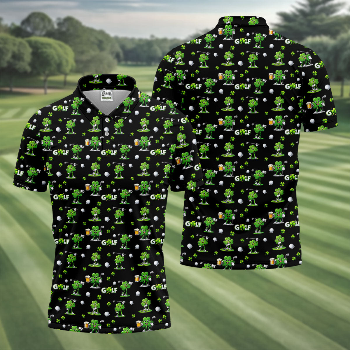 Three Leaf Clover Golf And Beer St Patrick's Day Black Golf Shirt, Fun Golf Shirts For Men, Polo Shirts For Men