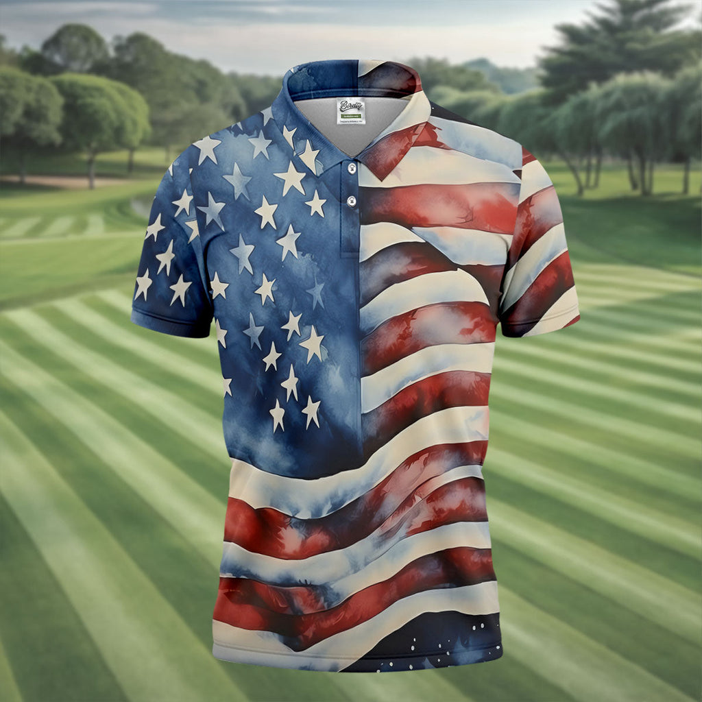 American Flag Golf Shirt, Patriotic Golf Polo Shirts, 250th Anniversary Polo Shirts For Men, Golf Shirts For Men