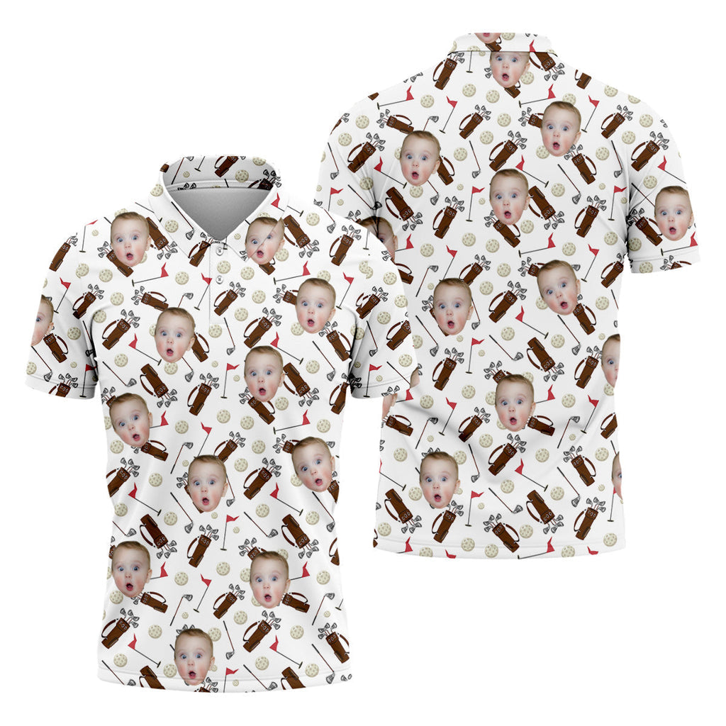 Custom Shirts With Faces, Funny Golf Polo ShirtGolf Gifts For Dad, Christmas Golf Gift
