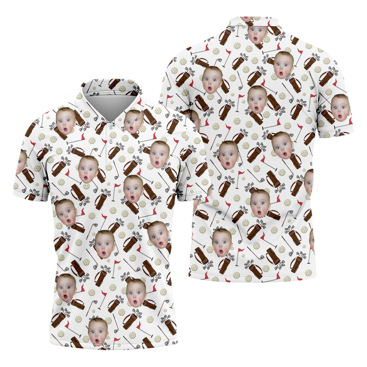 Custom Shirts With Faces, Funny Golf Polo ShirtGolf Gifts For Dad, Christmas Golf Gift