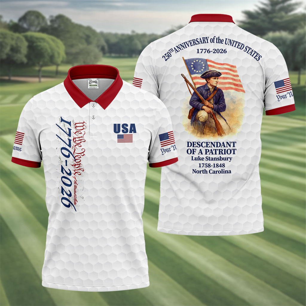 Descendant Of A Patriot Golf Tops For Men, 250 Years of America Golf Shirt, Patriotic Polo Shirts For Men