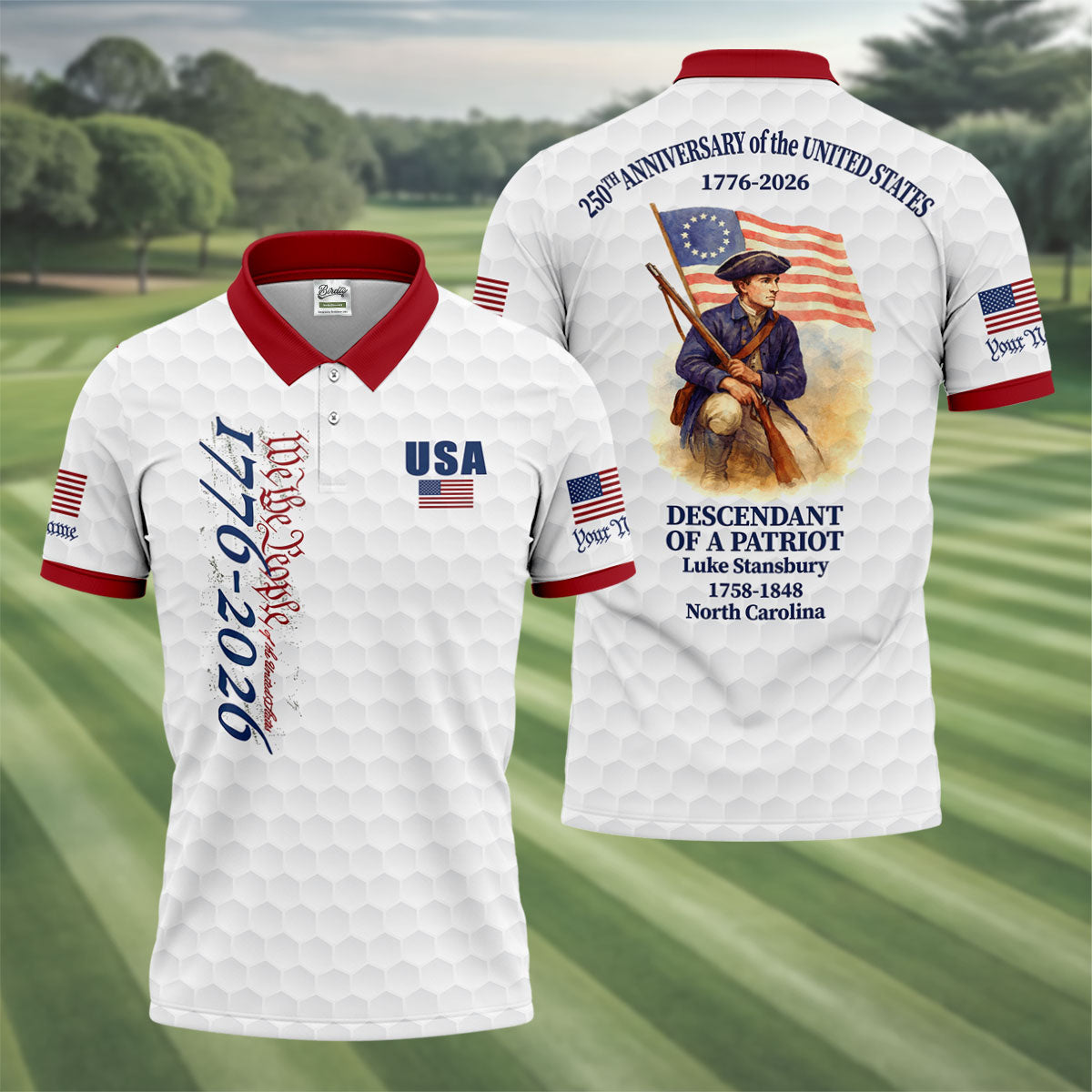 Descendant Of A Patriot Golf Tops For Men, 250 Years of America Golf Shirt, Patriotic Polo Shirts For Men