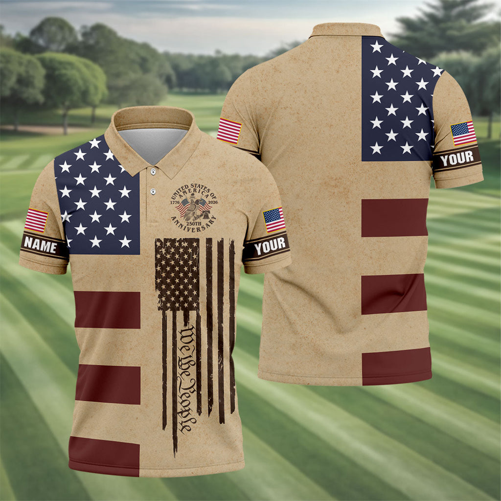 We The People 250th Anniversary Retro Golf Shirt, Patriotic 4th Of July Golf Shirts For Men