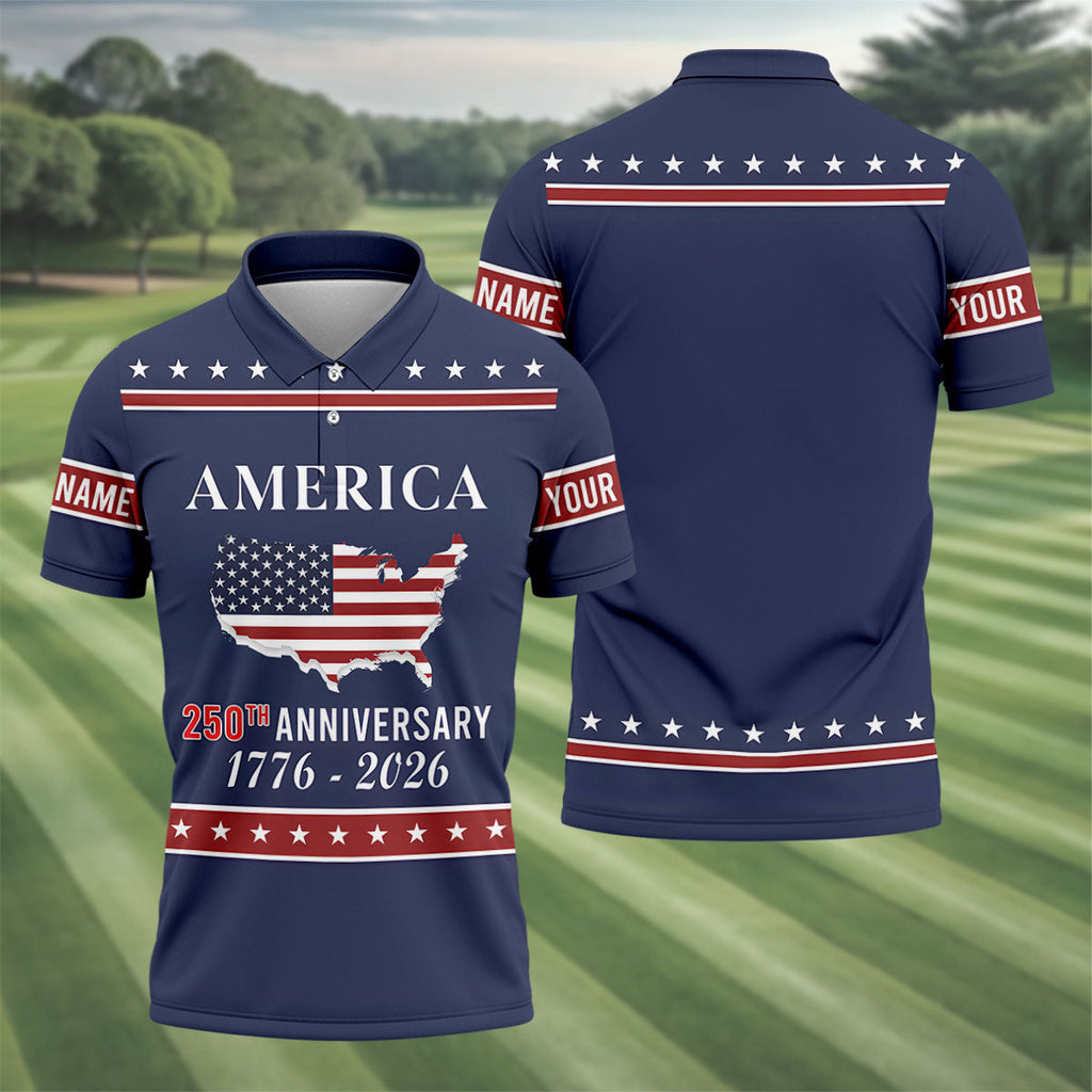 America 250th Anniversary 1776-2926 Navy Golf Shirt, 4th Of July Patriotic Golf Shirts For Men