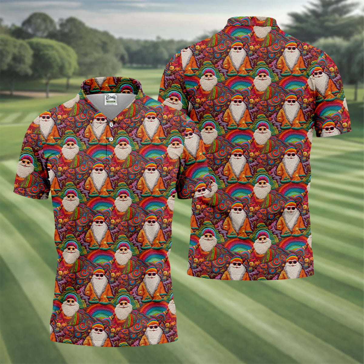 Groovy Hippie Santa Seamless Pattern Golf Shirts, Gifts For Golf Lovers, Christmas Golf Shirt, Golfing Apparel