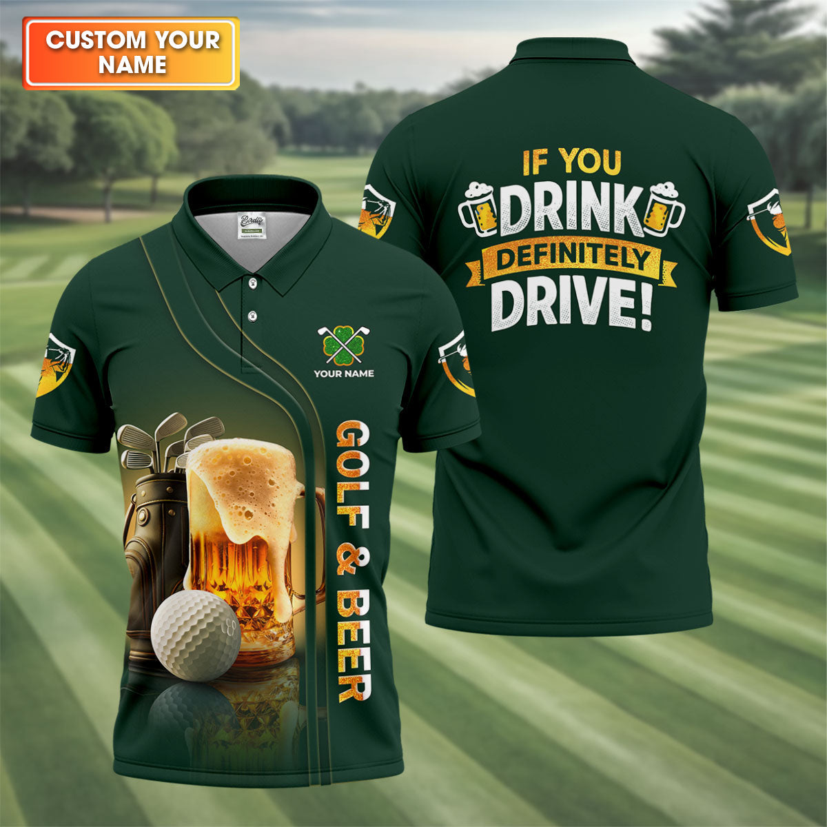 If You Drink Definitely Drive Golf And Beer St Patrick's Day Green Golf Shirts For Men, Golf Gift For Men