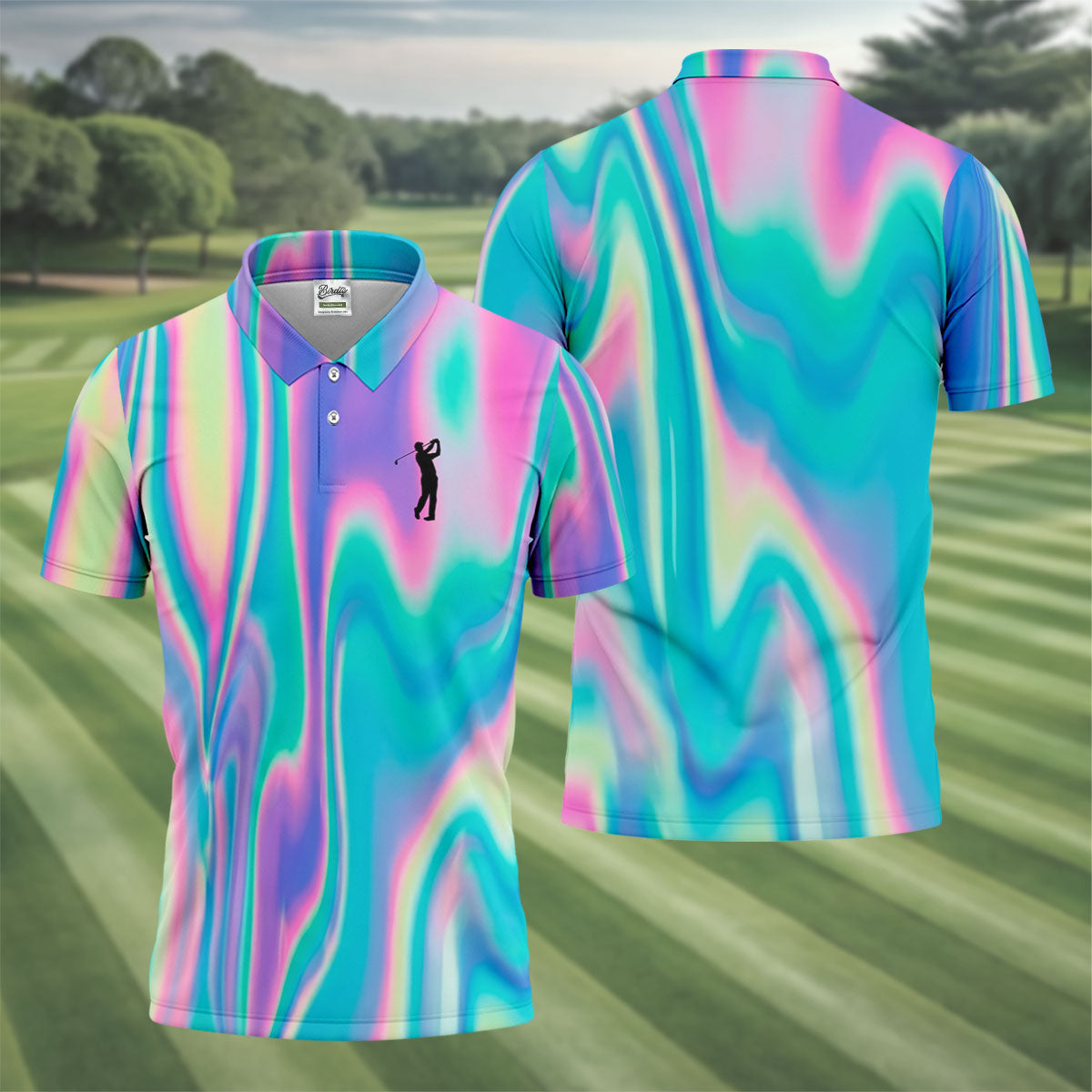 Shimmering Gradient Pattern Golf Shirts For Men, Polo Shirts For Men, Golfing Apparel