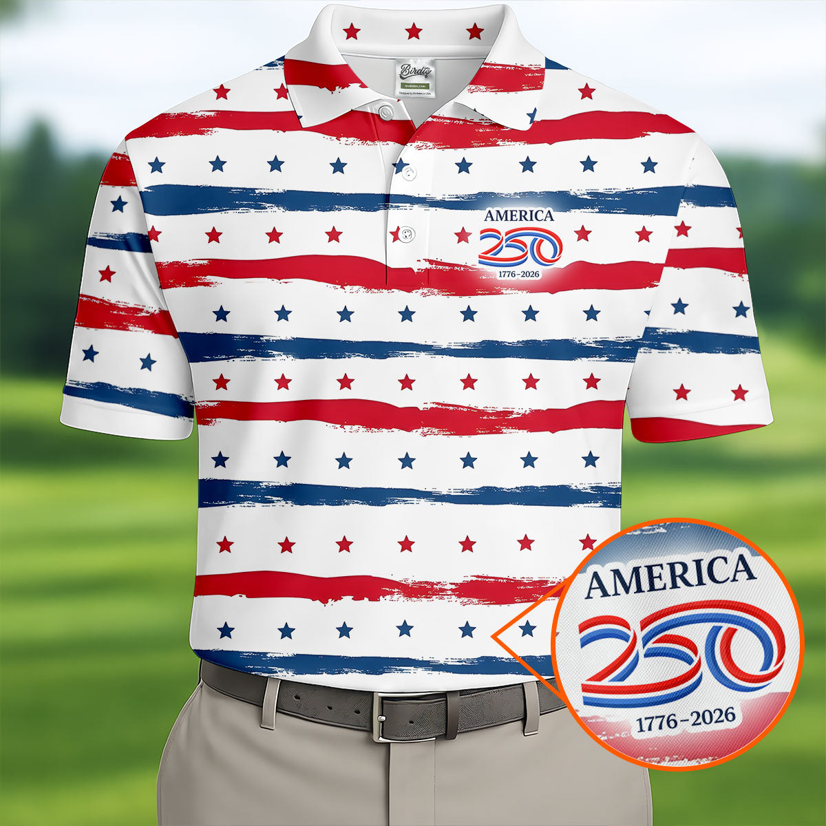 America 250 Red White Blue Stars And Stripes Golf Tops For Men, Patriotic 4th Of July Golf Shirts For Men