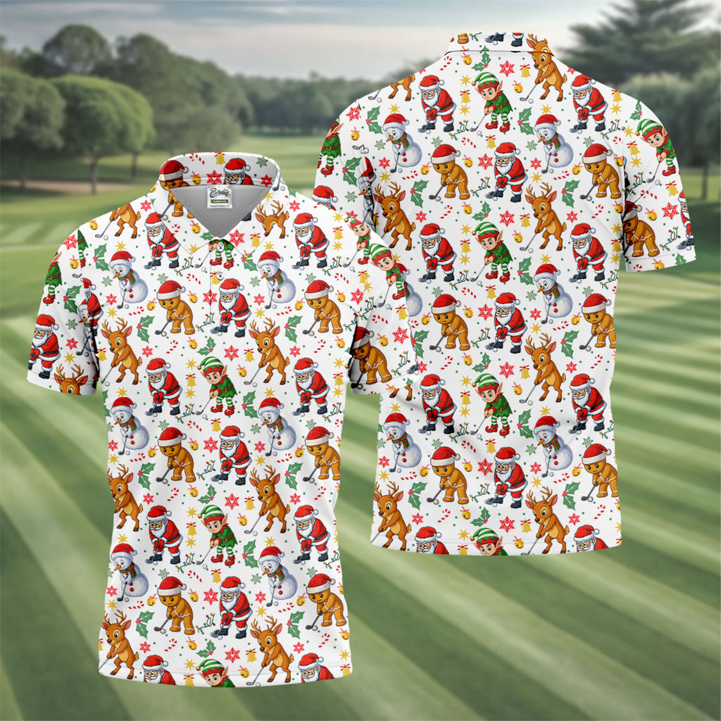 Funny Christmas Characters Golf Tops For Men, Cute Golf Outfit, Fun Golf Shirts For Men, Christmas Golf Shirt