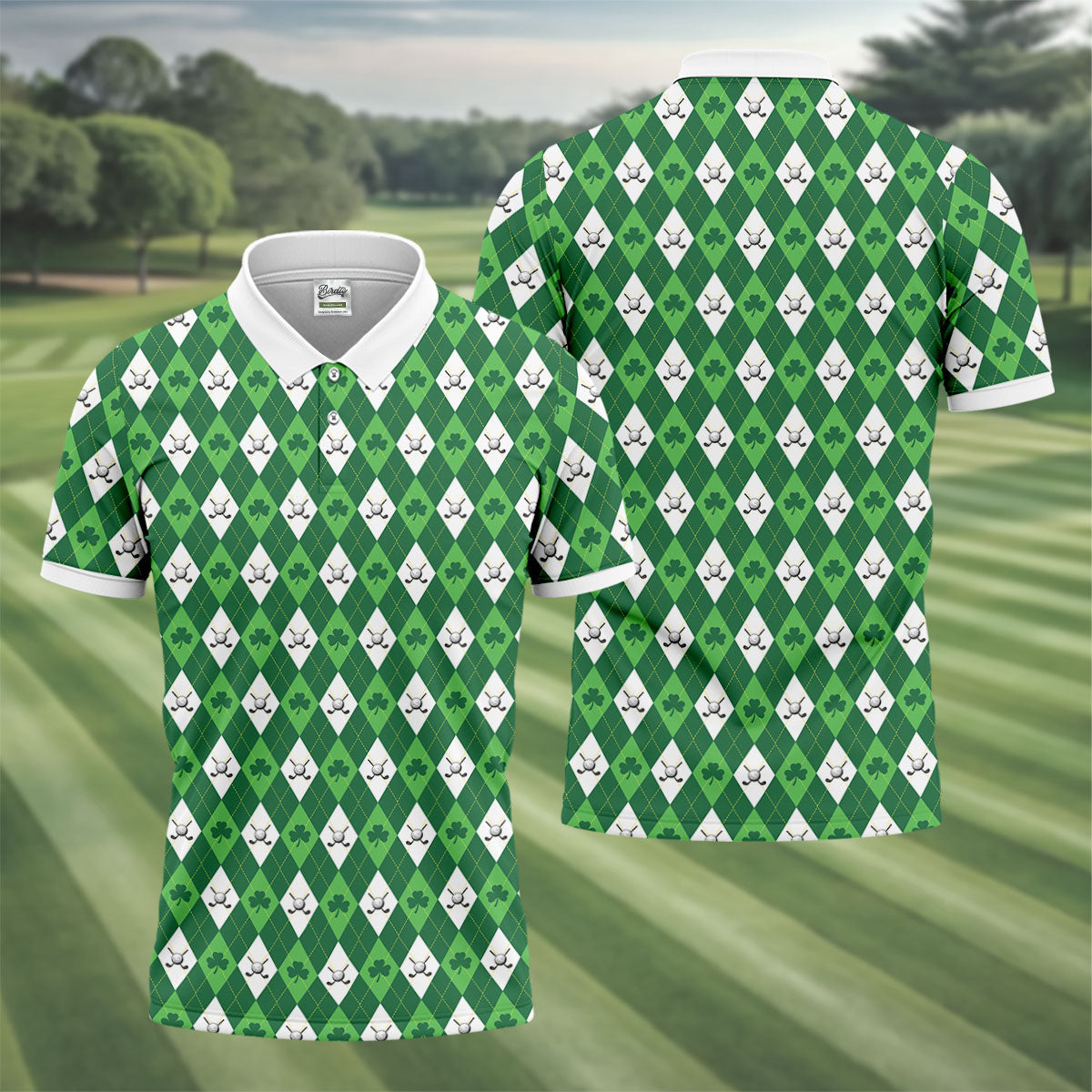 St Patrick's Day Shamrock Argyle Pattern Green And White Argyle Golf Shirt, Polo ShirtFor Men, Golf Shirts For Men