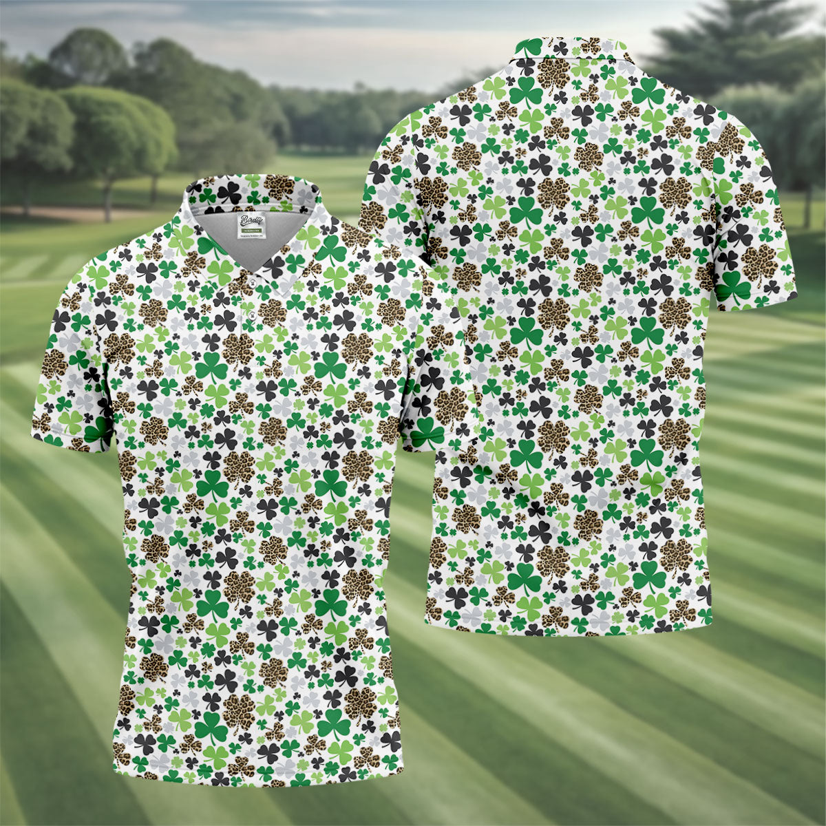 Leopard Pattern St Patrick's Day Shamrock Golf Shirt, Fun Golf Shirts For Men, Polo Shirts For Men
