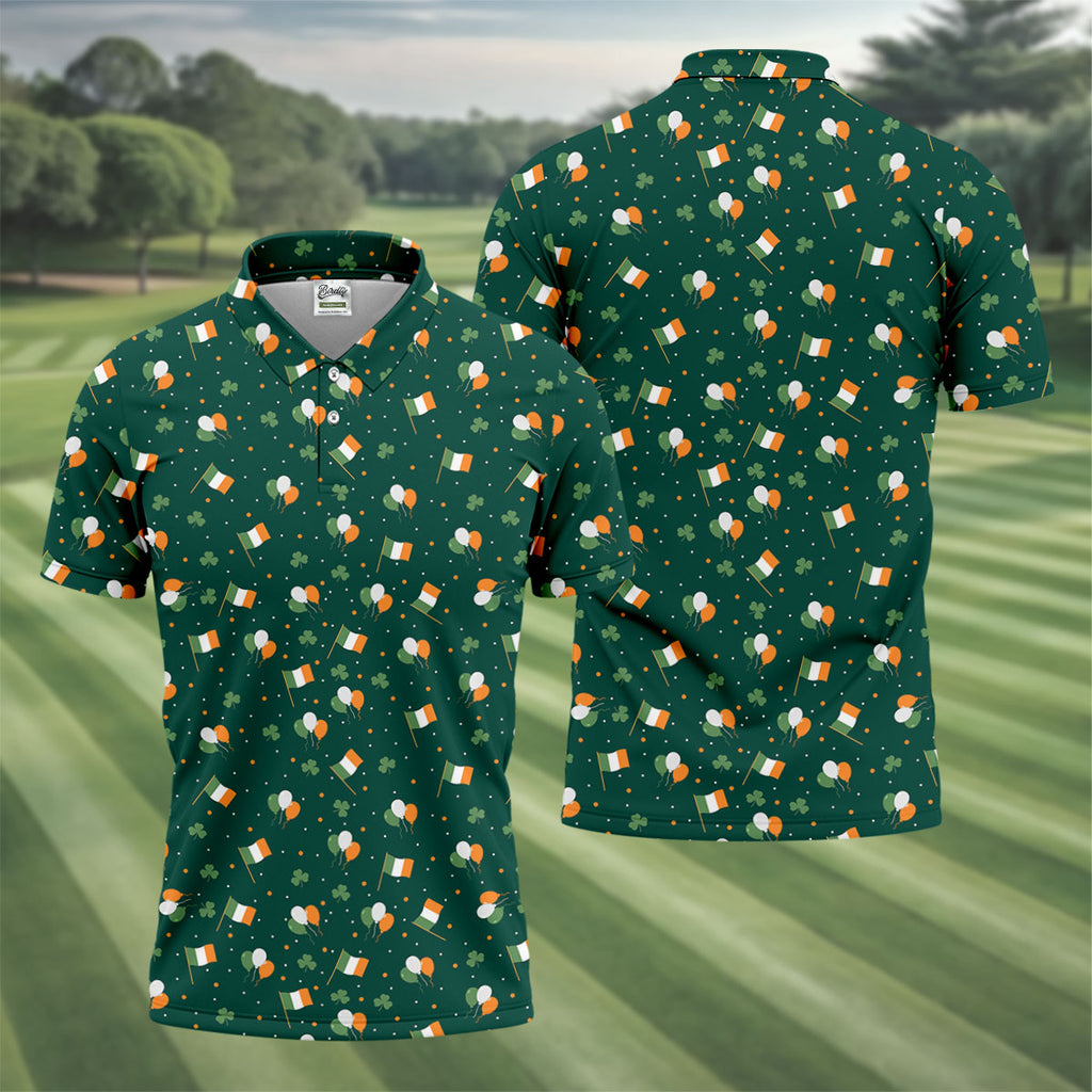 Blue White Orange Confetti Balloons Irish Flag St Patrick's Day Golf Shirt, Golf Gift For Men, Golf Shirts For Men