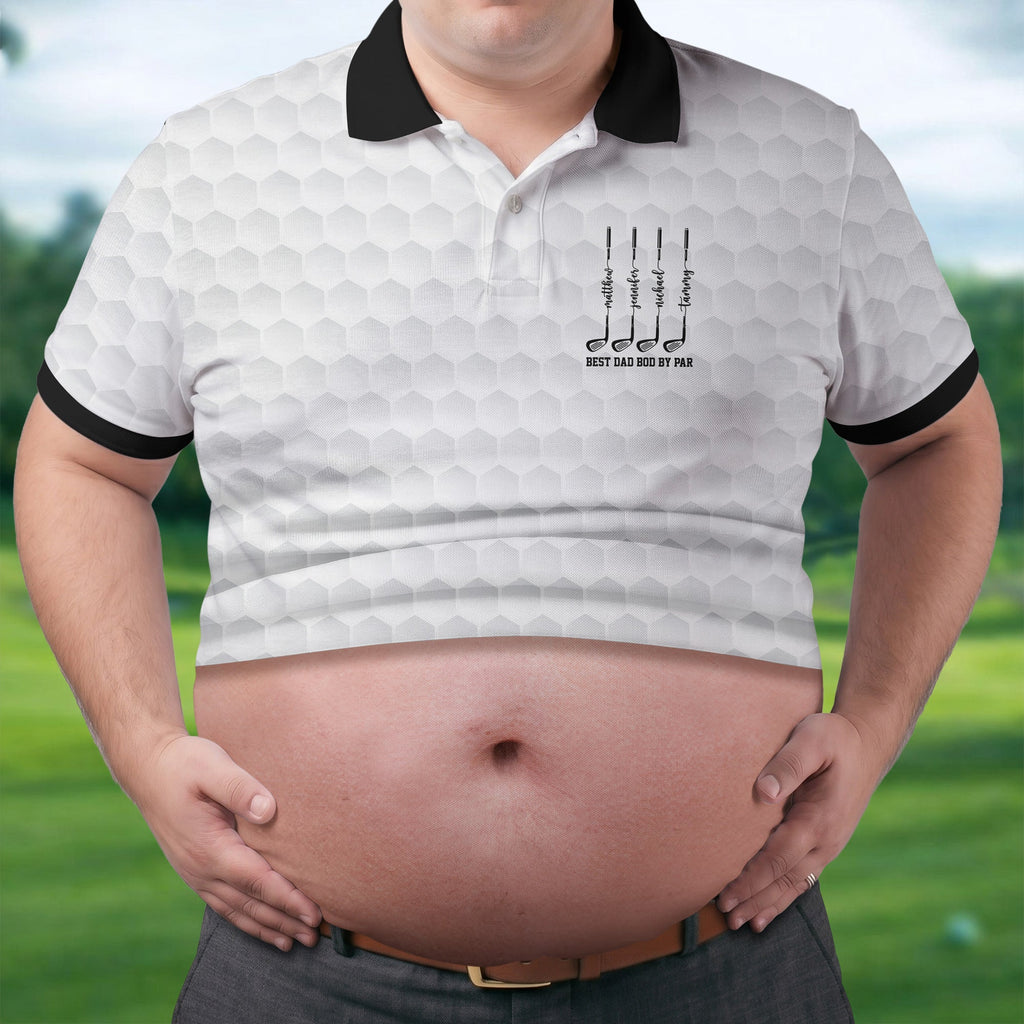 Best Dad Bod By Par White Men's Funny Golf Polo Shirts, Father's Day Golf Shirt, Golf Gift For Dad