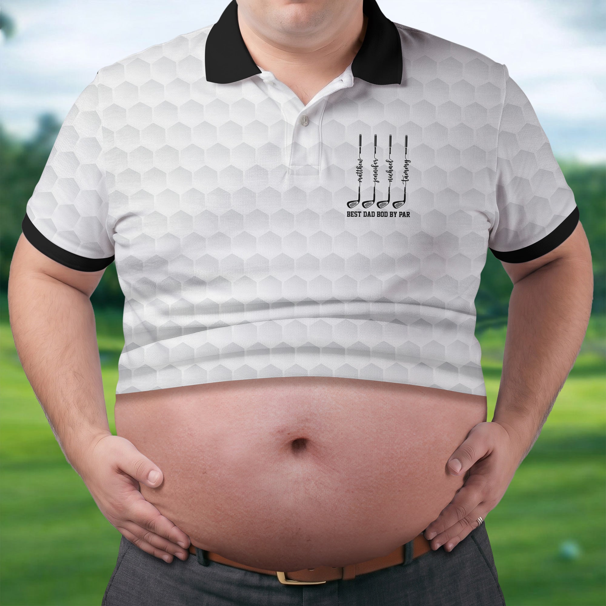 Best Dad Bod By Par White Men's Funny Golf Polo Shirts, Father's Day Golf Shirt, Golf Gift For Dad