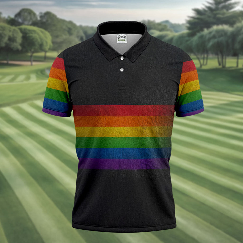 Pride Rainbow Flag Retro Golf Shirt, LGBTQ Month Polo Shirts For Men, Golf Shirts For Men