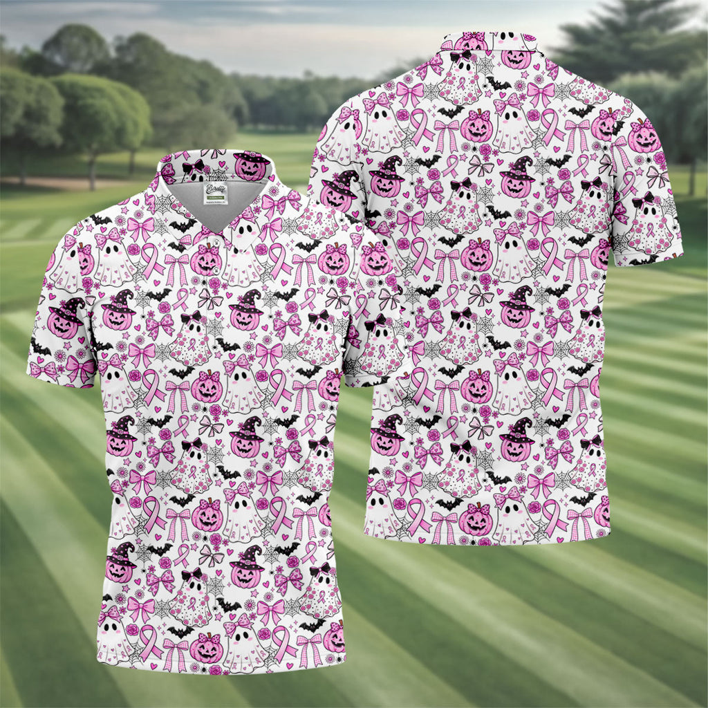 Pink Breast Cancer Witch Halloween Golf Polo Shirt, Mens Golf Polo, Golf Shirts For Men
