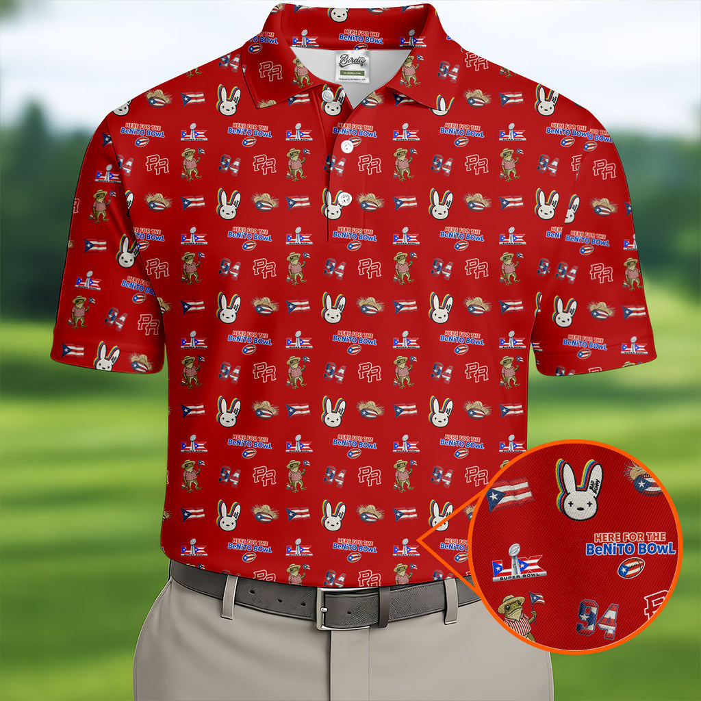 Here For The Benito Bowl Football Theme Red Men Polo, American Football League Gift Ideas For Football Fans