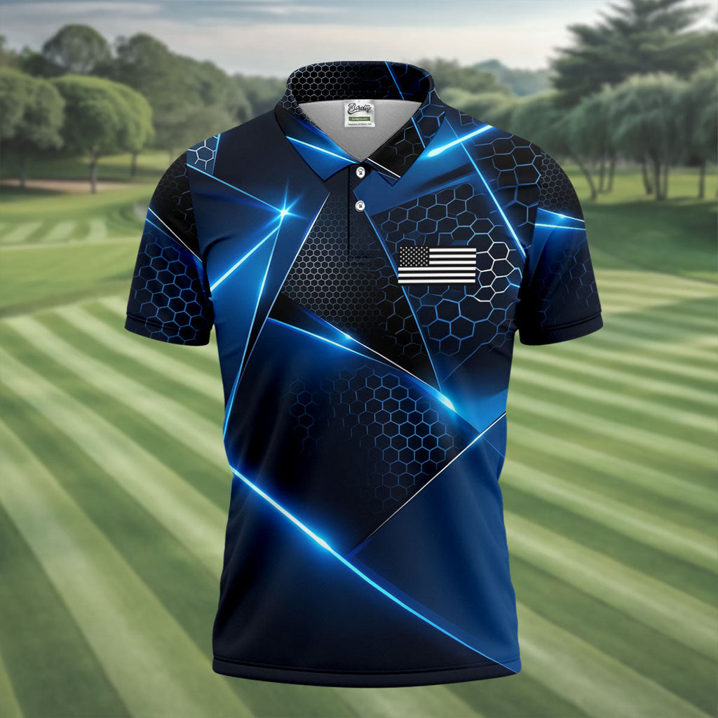Black And Blue Gradient Patriotic Golf Shirt, 250 Years 4th Of July Golf Shirts For Men