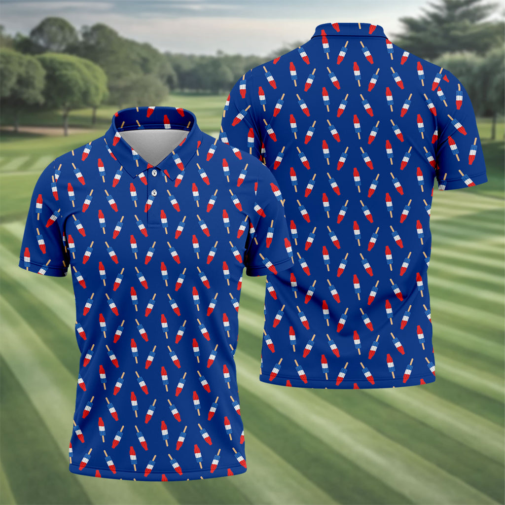Red White Blue Patriotic Popsicles 4th Of July Golf Shirt, 250th Anniversary Golf Shirts For Men