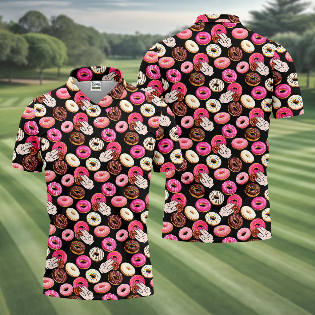 Funny Donut Adult Humor Black And Pink Fun Golf Shirts For Men, Valentines Golf Gift, Polo ShirtFor Men