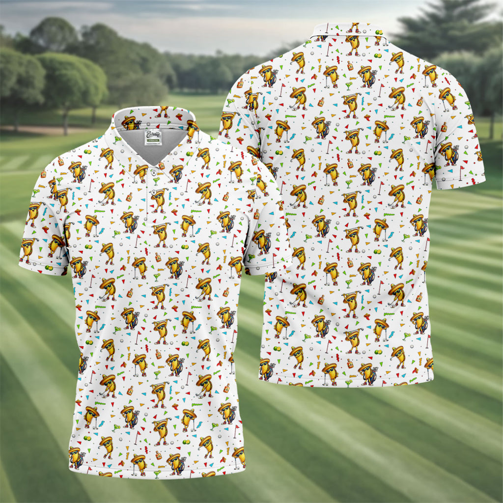 Fairway Fiesta Taco Margarita Mexico Theme White Golf Shirt, Men's Golf Shirts, Polo Shirts For Men