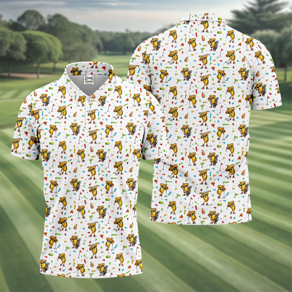 Fairway Fiesta Taco Margarita Mexico Theme White Golf Shirt, Men's Golf Shirts, Polo Shirts For Men