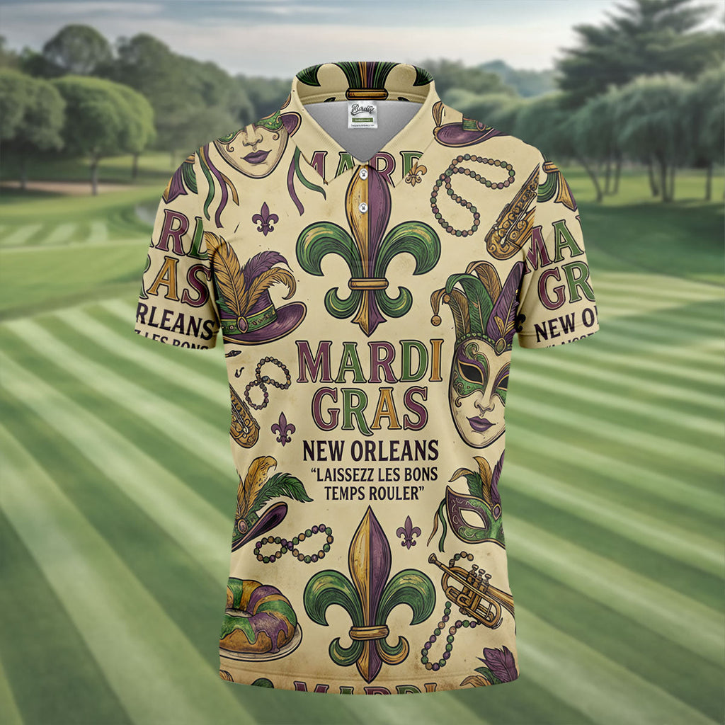 Mardi Gras New Orleans Fleur De Lis Carnival Hat Men's Golf Polo Shirts, Golf Shirts For Men