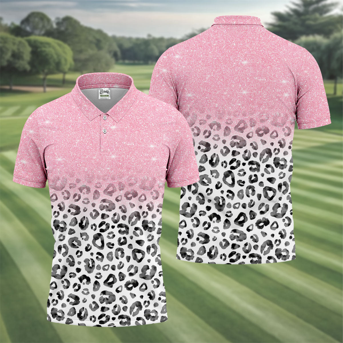 Pink Leopard Men's Golf Shirt, Pink Golf Shirt, Breast Cancer Awareness Shirt, Golf Shirts For Men