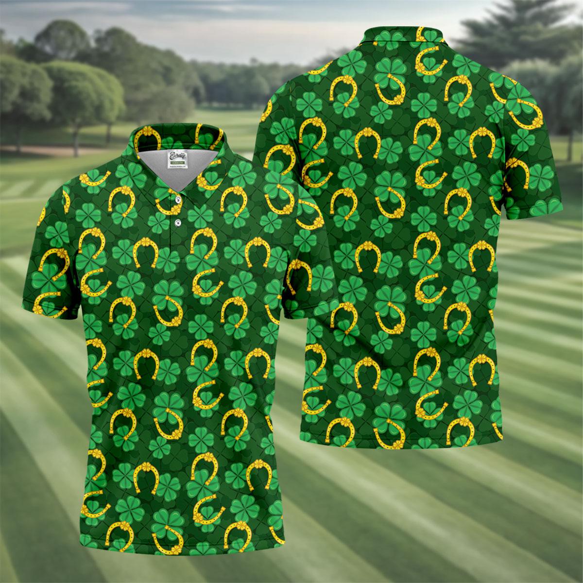 Four Leaf Clovers Golden Horseshoes St Patrick's Day Golf Shirt, Polo Shirts For Men, Golf Shirts For Men