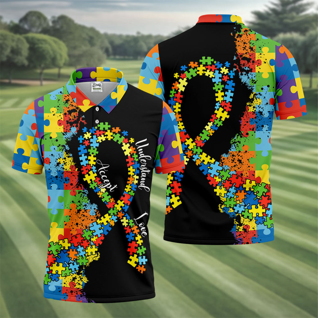 Accept Love Understand Autism Awareness Colors Autism Ribbon Golf Tops For Men, Golf Shirts For Men