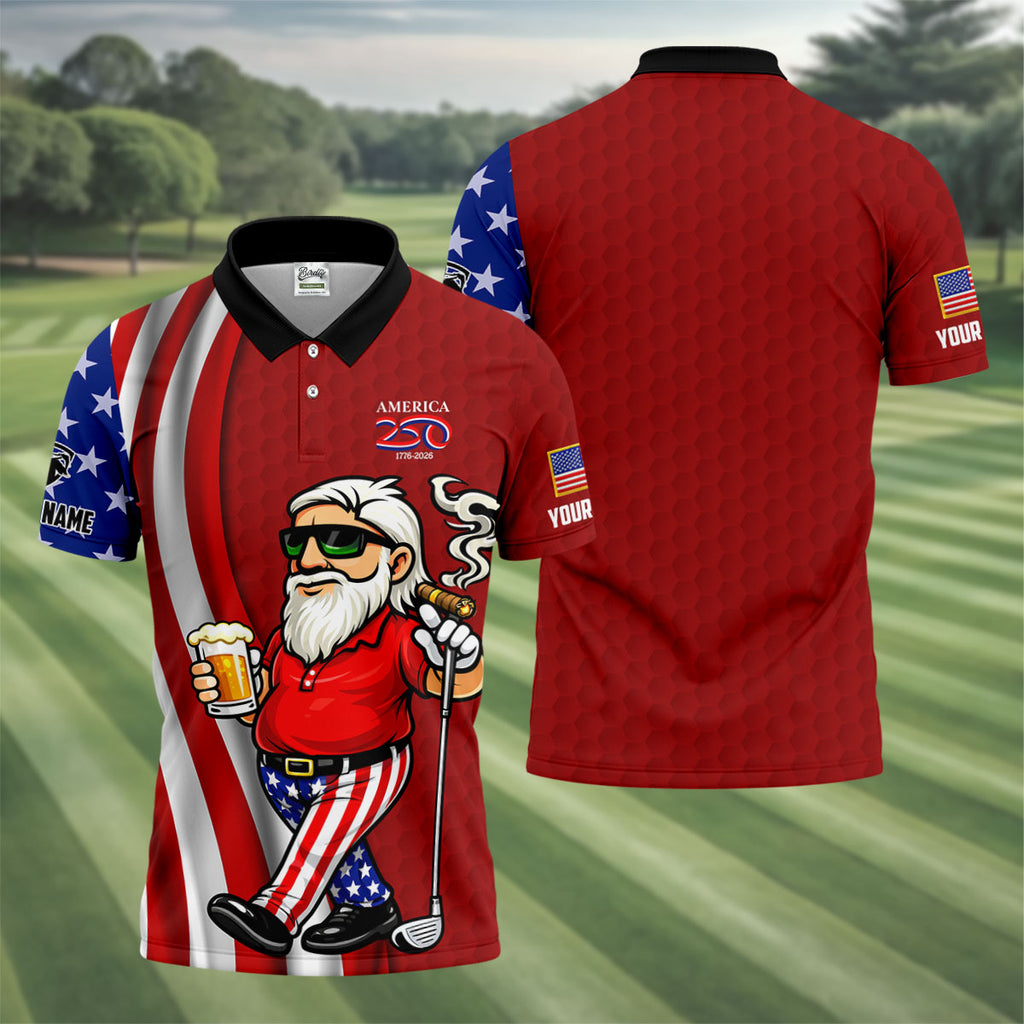 America 250 Patriotic Man 4th Of July Red Golf Shirt, Golf And Beer Golf Shirts For Men