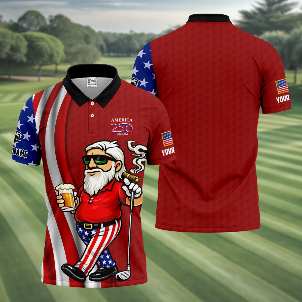 America 250 Patriotic Man 4th Of July Red Golf Shirt, Golf And Beer Golf Shirts For Men