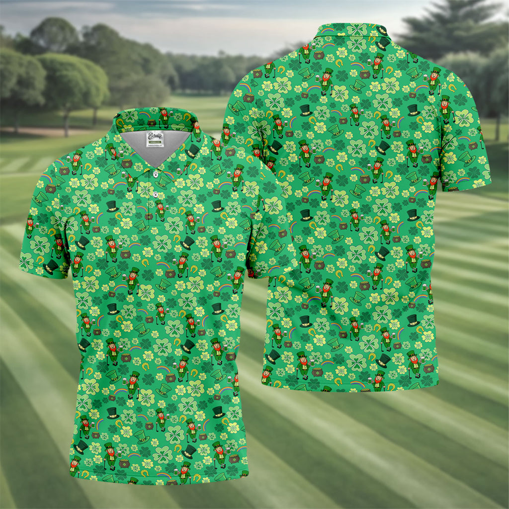 Shamrock St Patrick's Day Light Green Golf Shirt, Polo Shirts For Men, Golf Shirts For Men, Golfing Apparel
