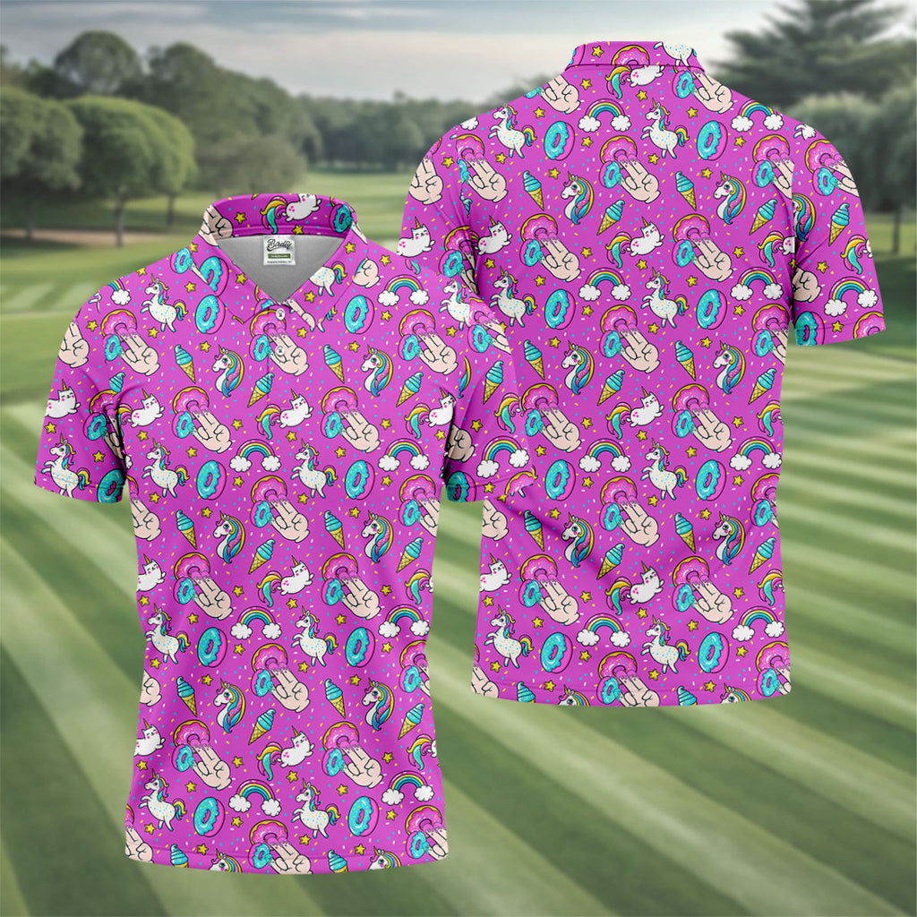 Funny Donut Fingers Pink Adult Humor Mens Golf Shirts, Polo Shirts For Men, Valentines Golf Gift
