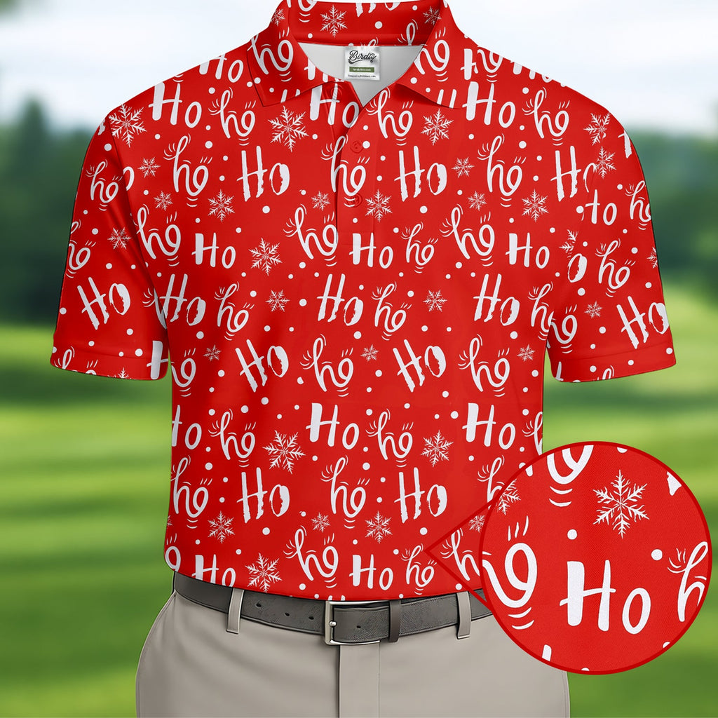 Ho Ho Ho Red Christmas Golf Tops For Men, Fun Golf Shirts For Men, Christmas Golf Shirt, Polo ShirtFor Men