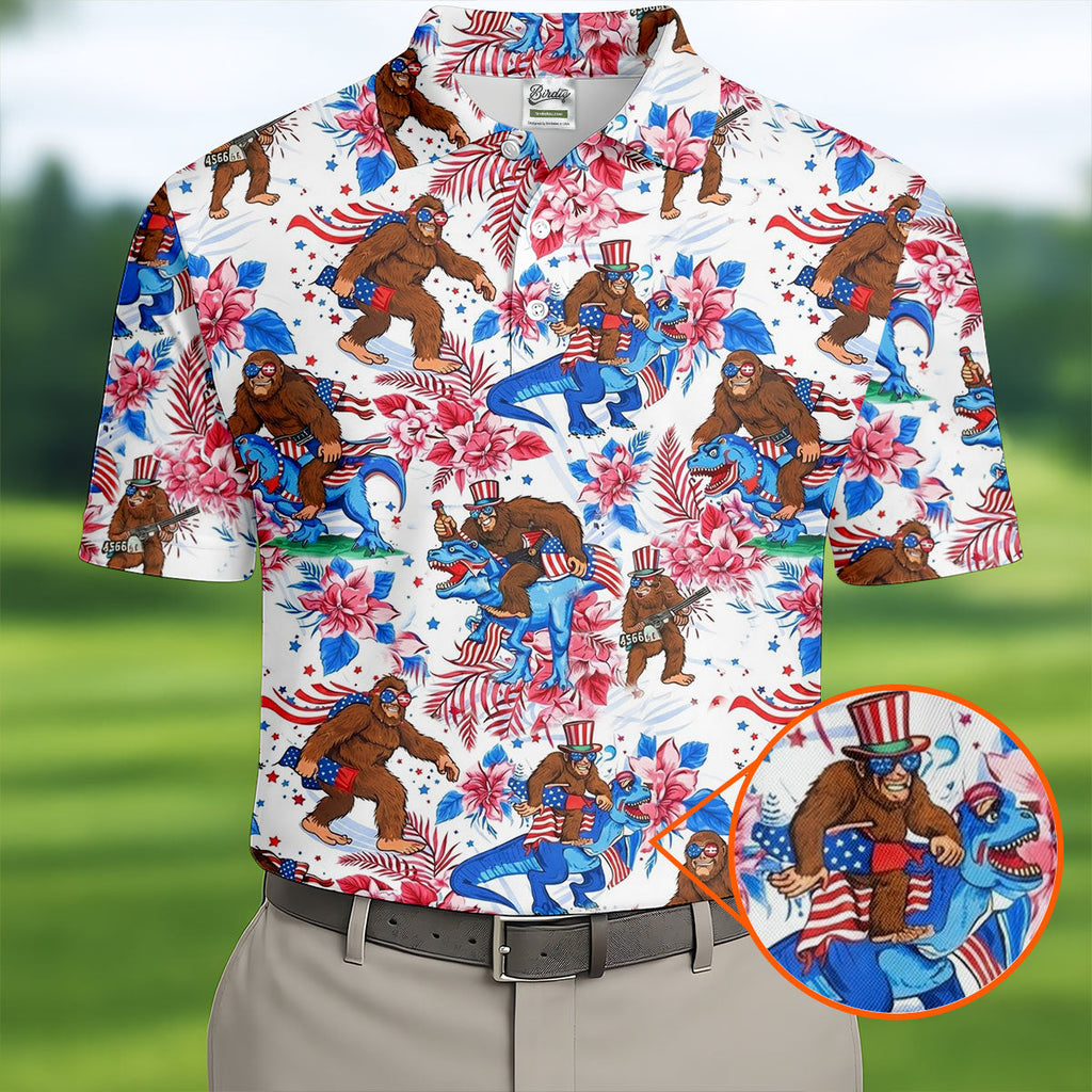 American Flag Patriotic Pride Funny Bigfoot Hawaiian Golf Shirt, 250th Anniversary Golf Shirts For Men