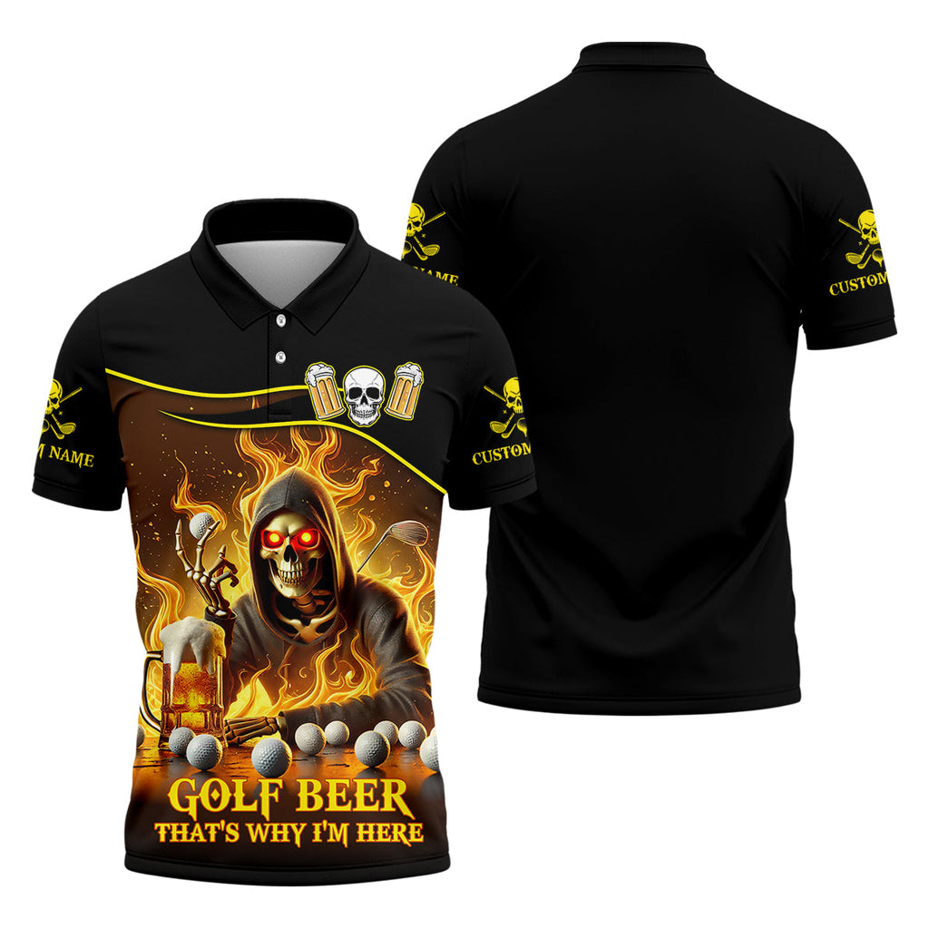 Golf Beer Custom Men's Golf Polo ShirtFunny Skull Golf Shirt, Dad Golf Gift