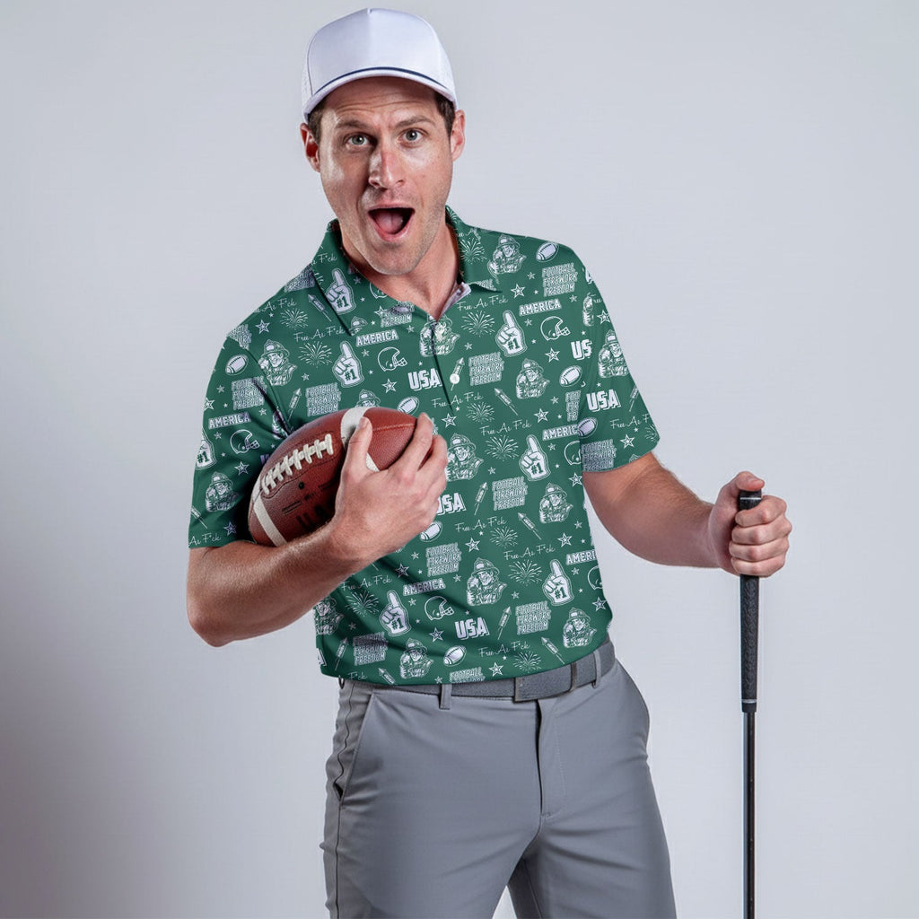 Firefighter Green And White Sport Polo, American Football League Gift Ideas For Football Fans