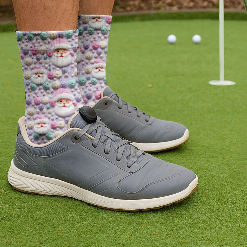 Knit Santa Pastel Pattern Golf Sock, Funny Golf Socks, Christmas Golf Gift, Golf Accessory