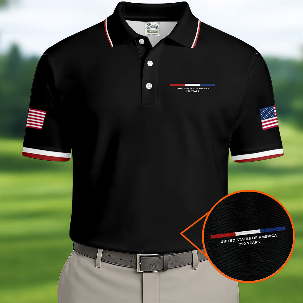 United States Of America 250 Years Black Golf Shirt, Patriotic Golf Shirt, Golf Shirts For Men