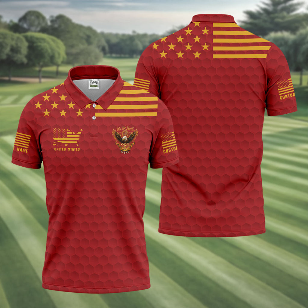 Marine Veteran We The People 250 Years Of Free 4th Of July Golf Shirt, Golf Shirts For Men
