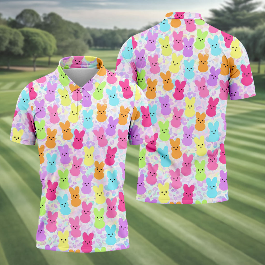 Pastel Easter Peeps Golf Shirts For Men, Cute Golf Outfit, Men's Funny Golf Shirts, Polo Shirts For Men