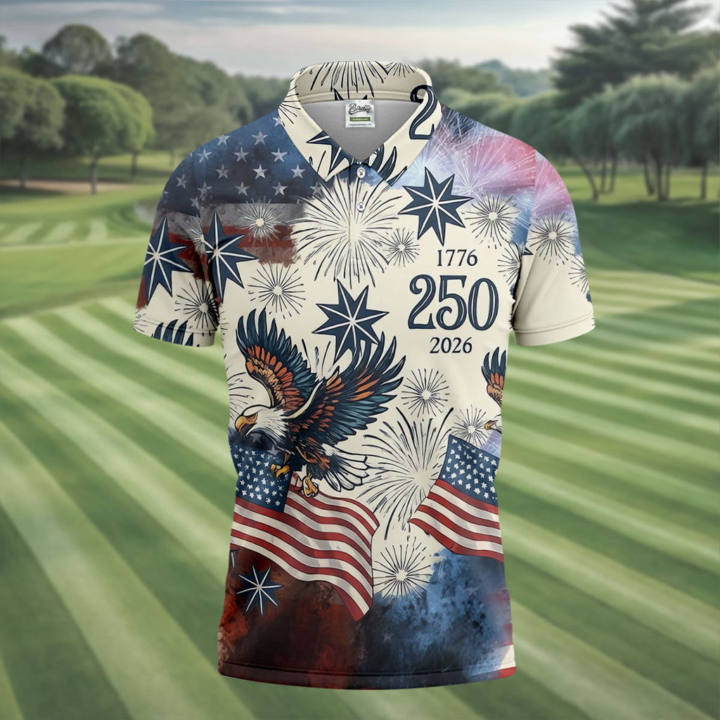United States 250th Anniversary Patriotic Eagle Vintage Golf Shirt, 4th Of July Golf Shirts For Men