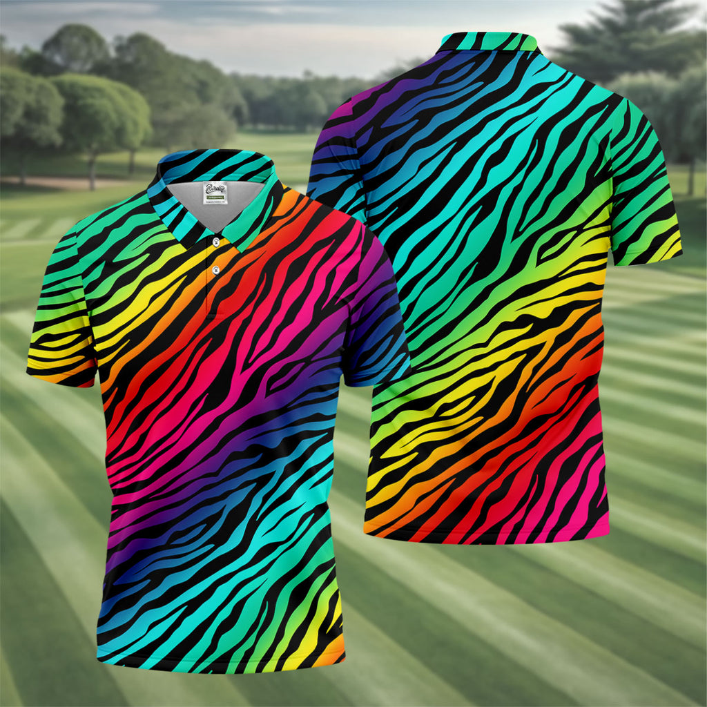 Rainbow Gradient LGBT Support Zebra Pattern Golf Tops For Men, Pride Month Golf Shirts For Men
