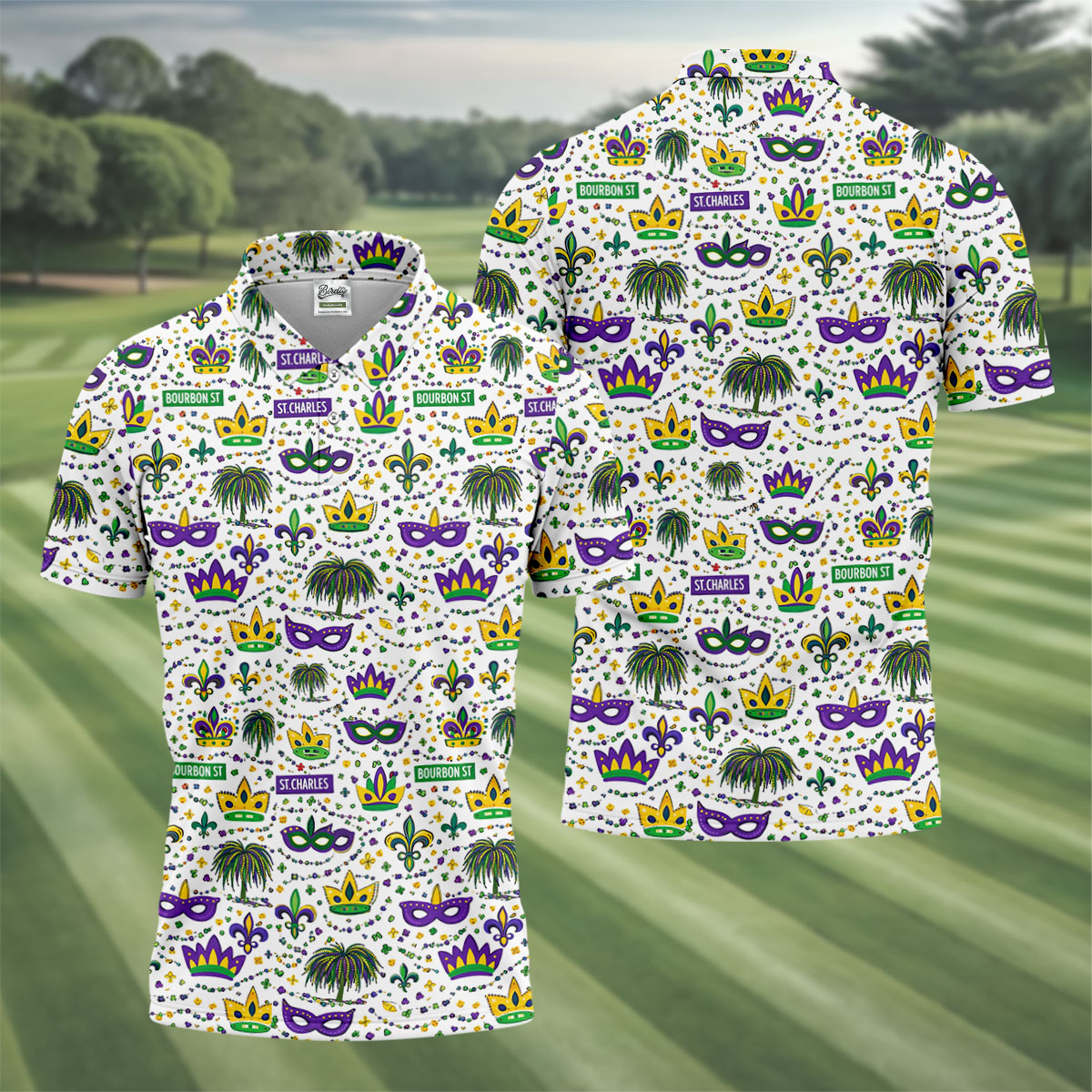 Crown Mask Fleur De Lis Mardi Gras Golf Shirt, Golf Tops For Men, Polo Shirts For Men, Golf Shirts For Men