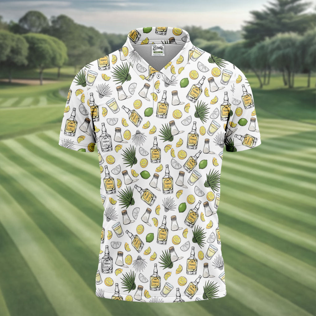 Tequila Lime Salt Cinco De Mayo Celebration Golf Tops For Men, Drinking Party Polo Shirts For Men