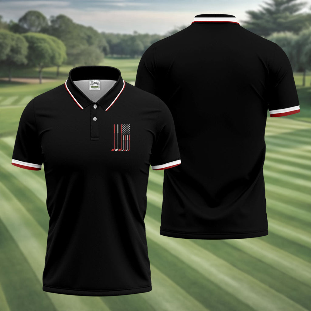 Golf Clubs America Flag Logo 250th Anniversary Black Golf Shirt, Patriotic Golf Shirt, Golf Shirts For Men