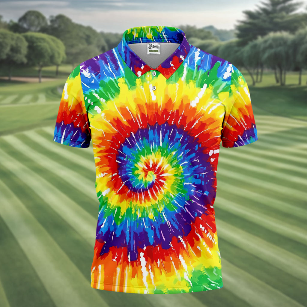 LGBT Rainbow Tie-Dye Golf Tops For Men, Pride Month Celebrate Golf Shirts For Men