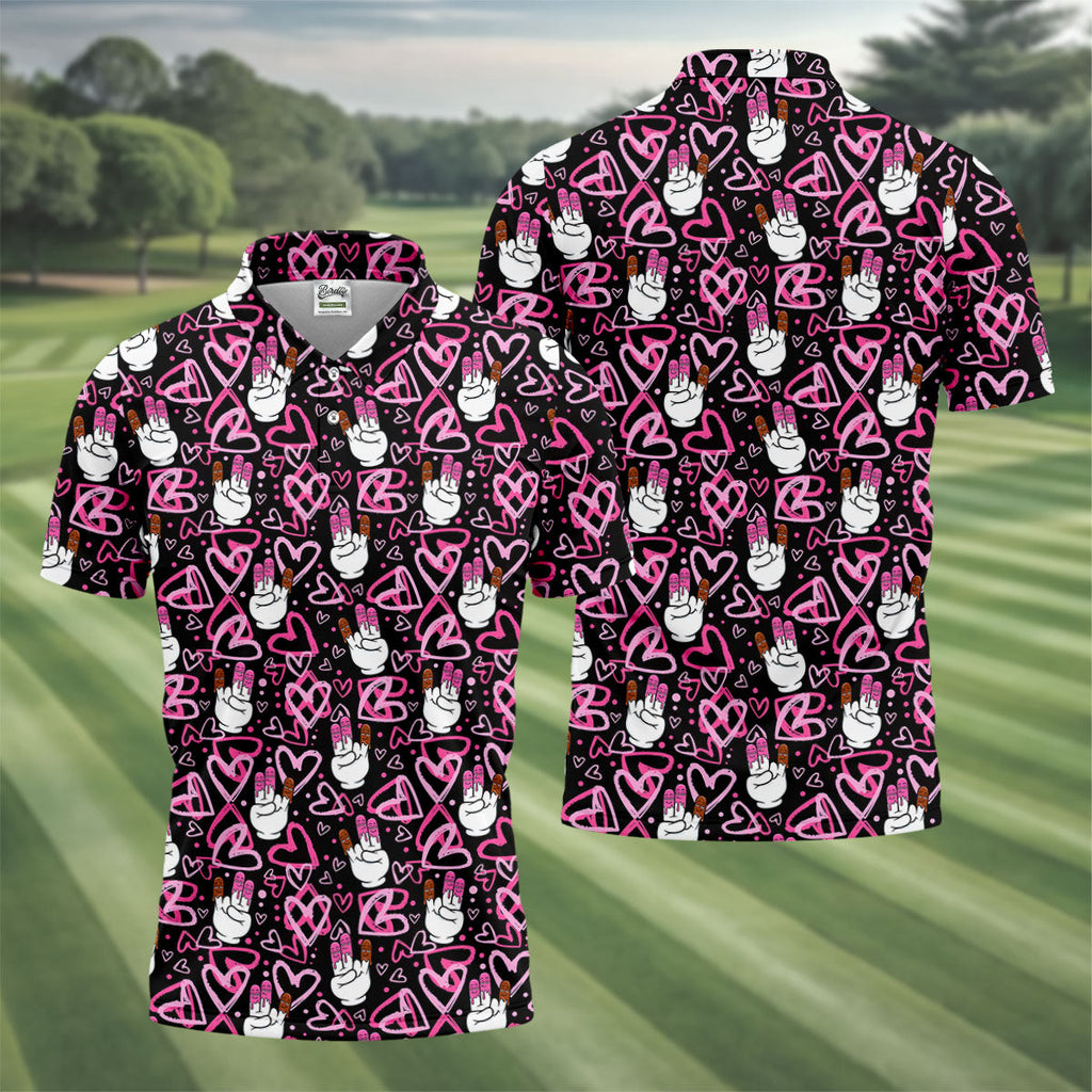 Chocolate Fingers Adult Humor Heart Pattern Fun Golf Shirts For Men, Valentines Golf Gift, Polo Shirts For Men