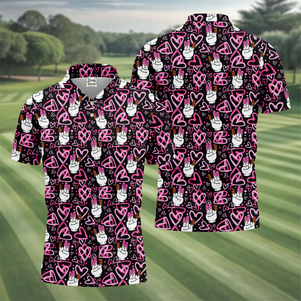 Chocolate Fingers Adult Humor Heart Pattern Fun Golf Shirts For Men, Valentines Golf Gift, Polo Shirts For Men